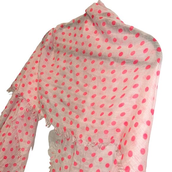 G.H. Bass & Co white Neon Barbie pink polka dot semi sheer scarf ASNEW c… - Picture 4 of 5